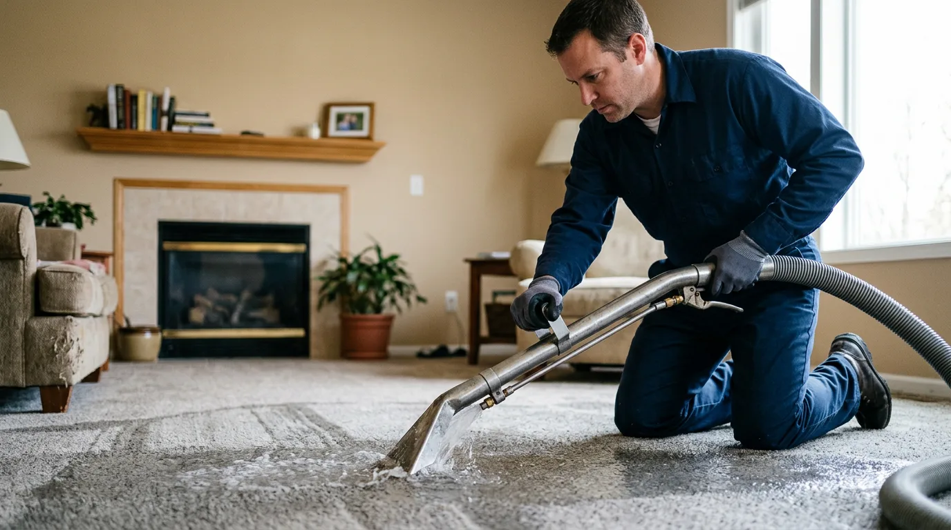 Water damage restoration technician working near Christopher, IL